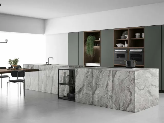 Cucina Design con doppia isola in HPL Pietra Aspen 003 di Doimo Cucine