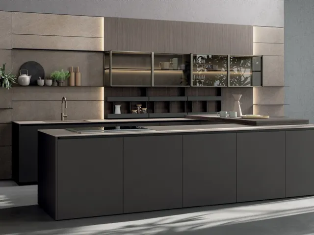 Cucina Design angolare in laccato opaco e vetro fumè Axis 02 di Zampieri Cucine