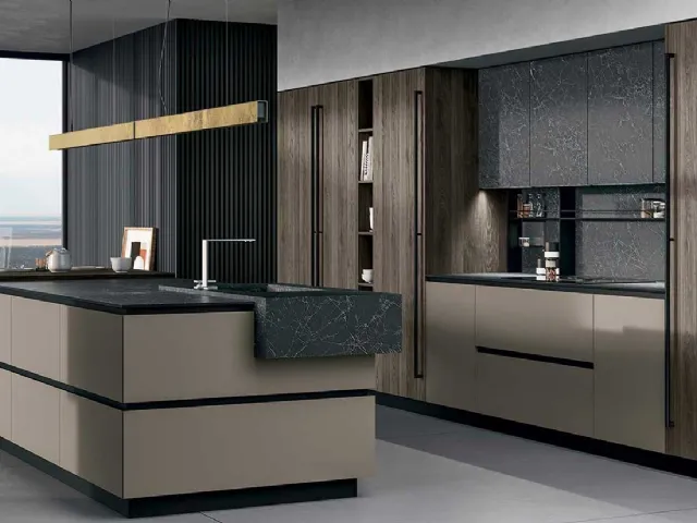 Cucina Design a isola in laccato opaco con top in gres Nero D23 003 di Doimo Cucine