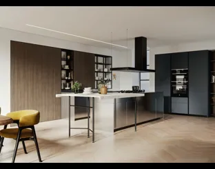 Cucina Design D23 impiallacciato Michelangelo, Inox e Antracite di Doimo Cucine