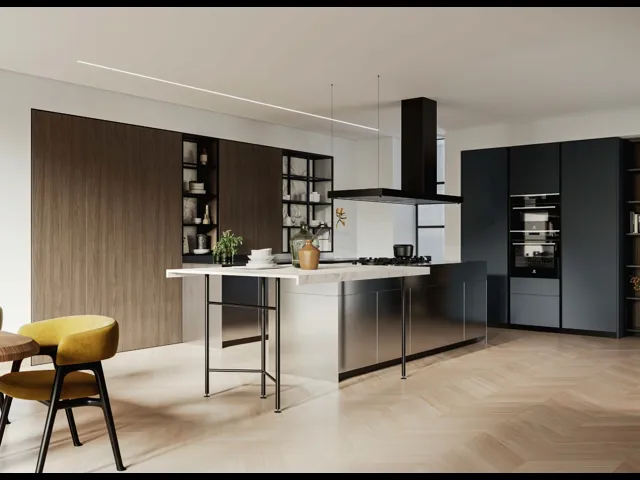 Cucina Design D23 impiallacciato Michelangelo, Inox e Antracite di Doimo Cucine