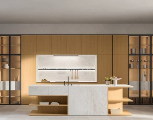Cucina Design con isola Impronta 02 Desco in Rovere e Gres di Doimo Cucine