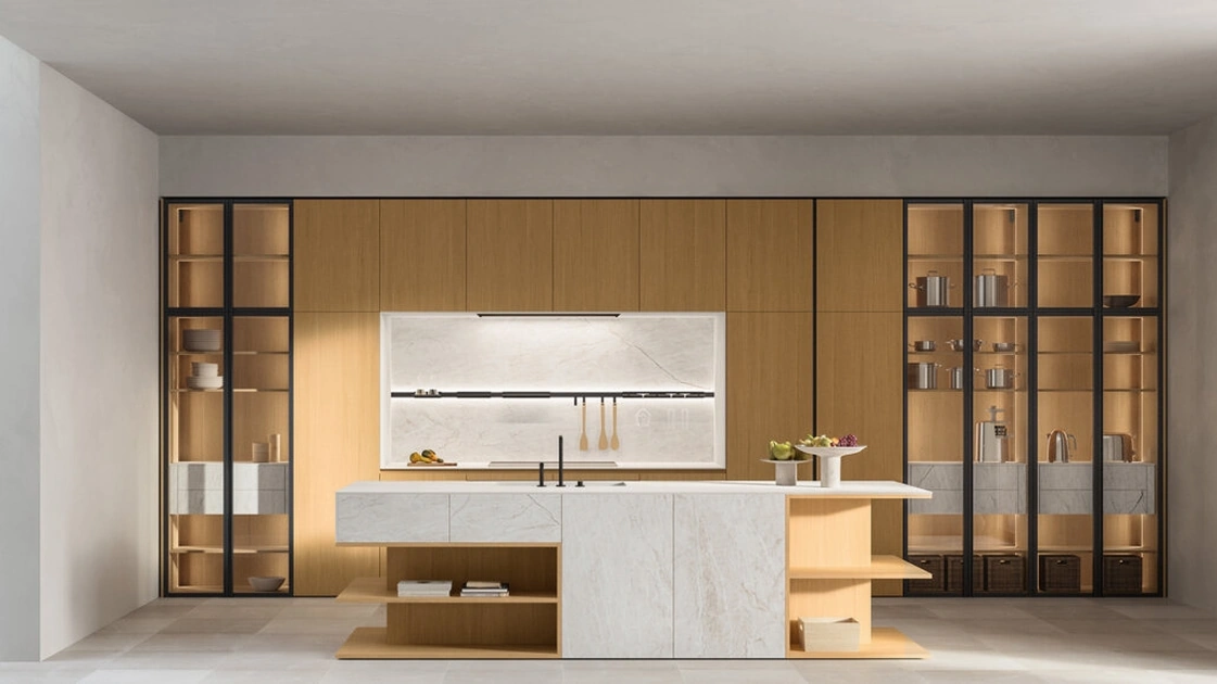 Cucina Design con isola Impronta 02 Desco in Rovere e Gres di Doimo Cucine