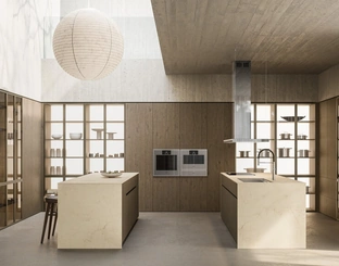 Cucina Design con doppia isola Impronta 04 Fucina in Rovere e Marmo di Doimo Cucine