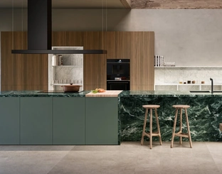 Cucina Design con isola Impronta 05 Rima in legno, Fenix e Gres di Doimo Cucine