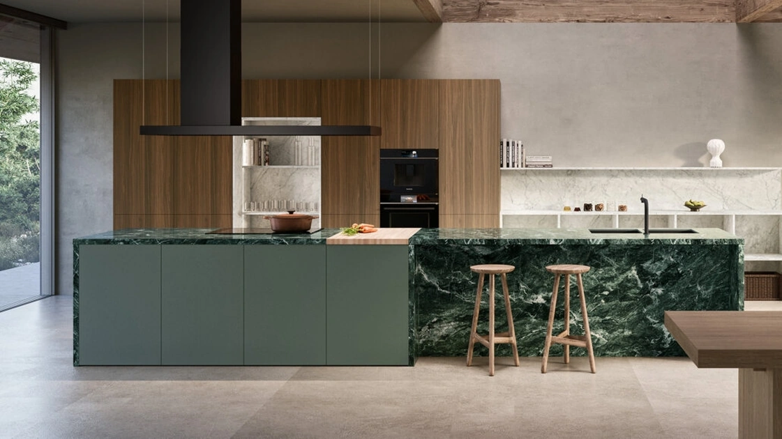 Cucina Design con isola Impronta 05 Rima in legno, Fenix e Gres di Doimo Cucine