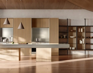 Cucina Design con isola Impronta 07 Coro in legno e acciaio di Doimo Cucine