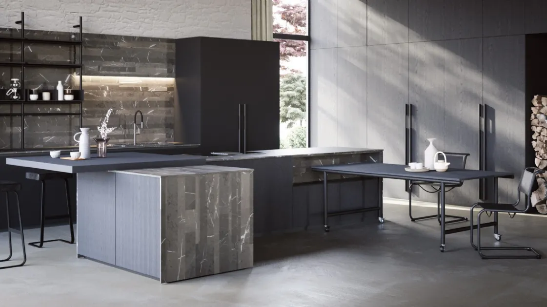 Cucina Design con isola Irori 01 in rovere con top in marmo di Zampieri Cucine