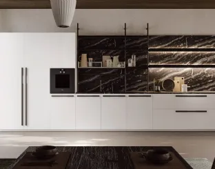 Cucina Design lineare in laccato opaco con maniglie nero satinato e top in pietra Irori 04 di Zampieri Cucine