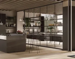 Cucina Design lineare in laccato e eucalipto con top in acciaio Irori 05 di Zampieri Cucine