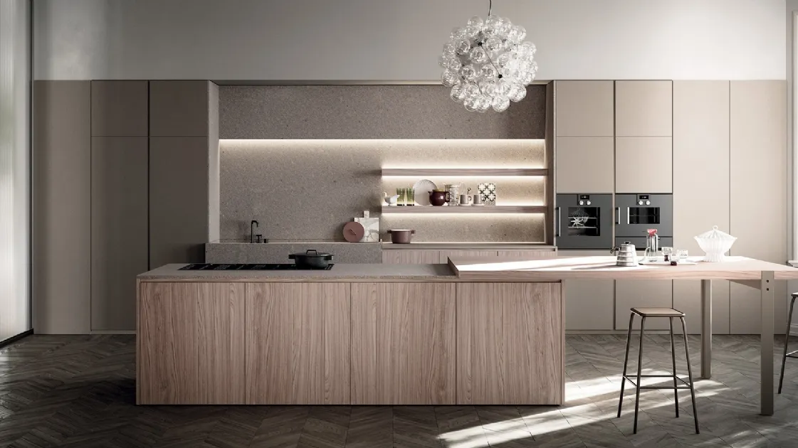 Cucina Design con isola Line 01 in legno di Zampieri Cucine