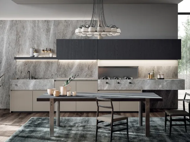 Cucina Design lineare in laccato opaco con top in pietra Line 02 di Zampieri Cucine