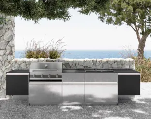 Cucina Design con isola Santorini 1|1 in acciaio inox e gres di Zampieri Cucine