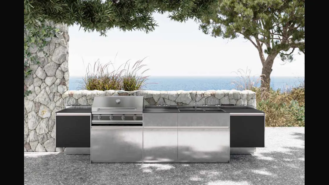 Cucina Design con isola Santorini 1|1 in acciaio inox e gres di Zampieri Cucine