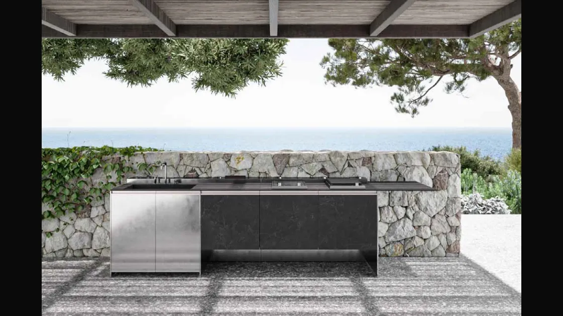 Cucina Design con isola Santorini 1|3 in gres e acciaio inox di Zampieri Cucine