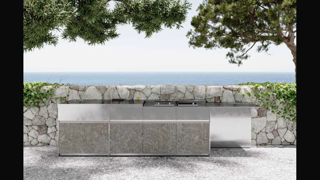 Cucina Design con isola Santorini 1|4 in gres e acciaio inox di Zampieri Cucine