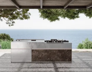 Cucina Design con isola Santorini 1|5 in  acciaio inox e gres di Zampieri Cucine