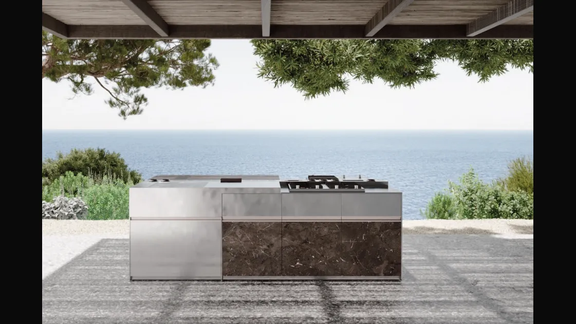 Cucina Design con isola Santorini 1|5 in  acciaio inox e gres di Zampieri Cucine