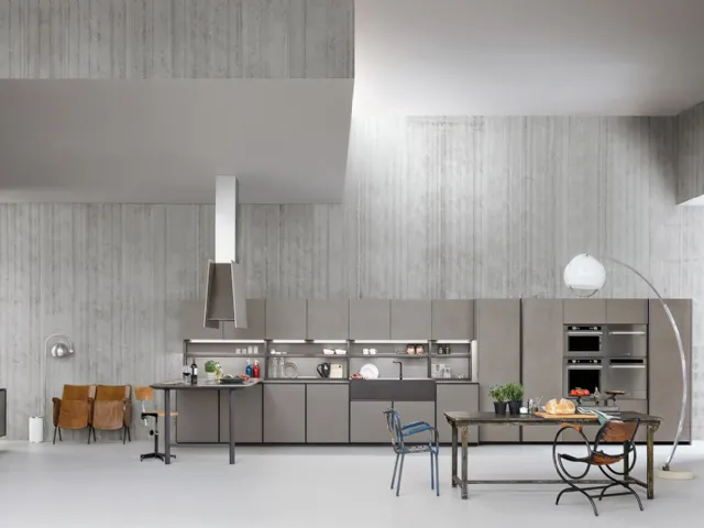 Cucina Design con penisola XP 01 in vetro acidato ed ecomalta di Zampieri Cucine