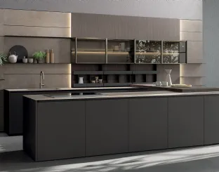 Cucina Design con penisola in laccato opaco e vetro fumé Axis 02 di Zampieri Cucine