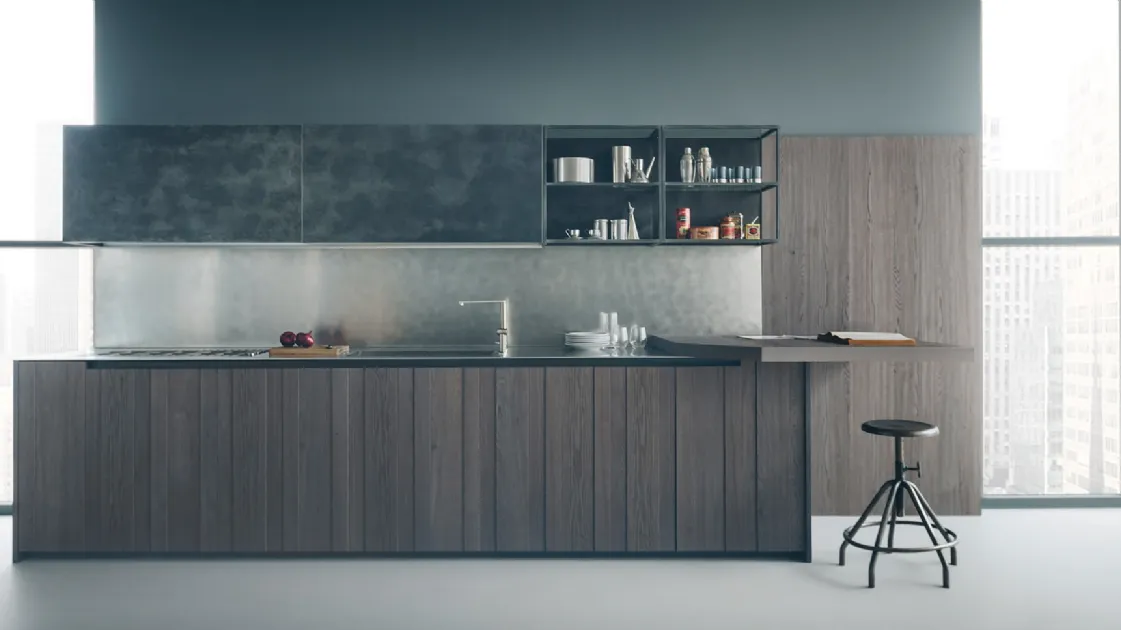 Cucina Design con penisola Fifty 03 in rovere e finitura Metal di Zampieri Cucine