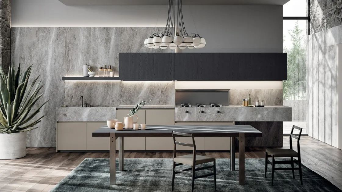 Cucina Design ad angolo Line 02 in laccato opaco con top in pietra di Zampieri Cucine