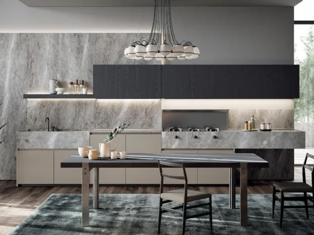 Cucina Design ad angolo Line 02 in laccato opaco con top in pietra di Zampieri Cucine