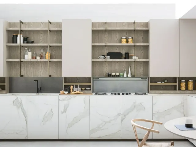 Cucina Design angolare in gres e laccato opaco Segni 03 di Zampieri Cucine