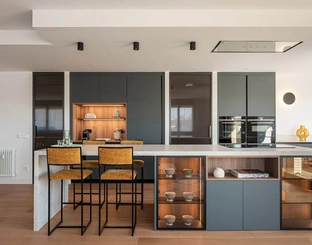 Cucina Moderna con isola All-Around D23 01 in Evosilk Verde Felce di Doimo Cucine