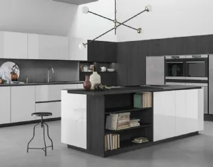 Cucina Moderna a isola con ante in vetro bianco lucido Aspen 003 di Doimo Cucine