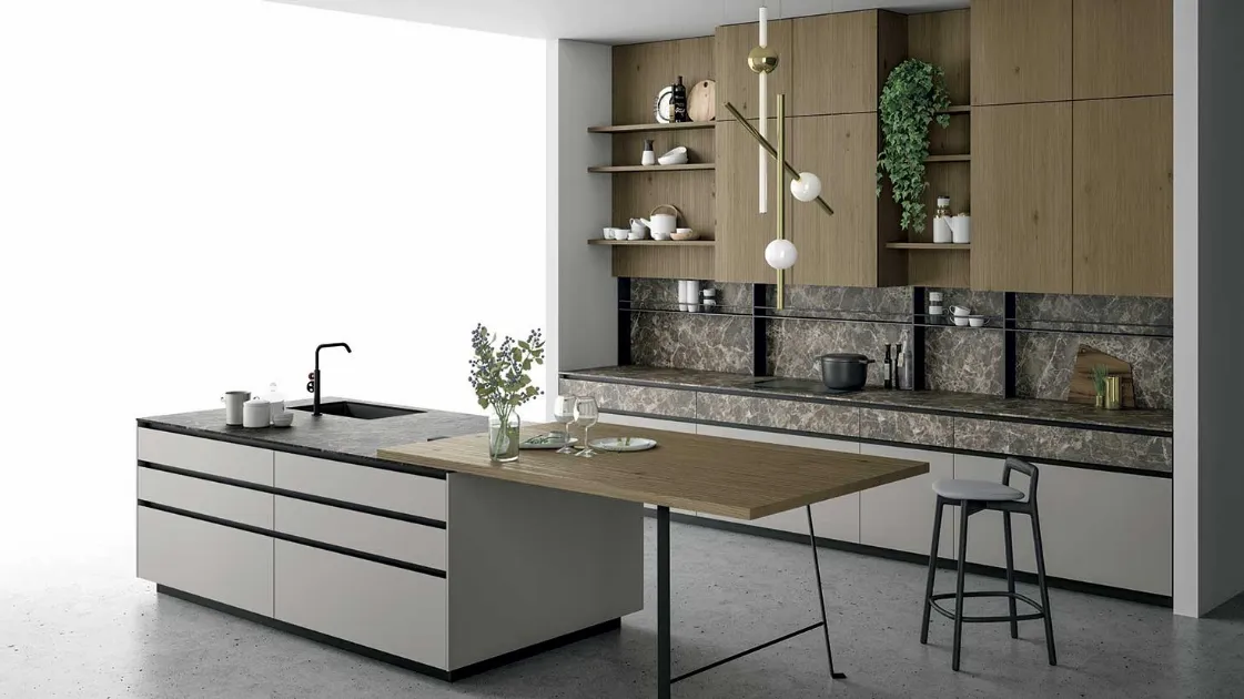 Cucina Moderna a isola in rovere e vetro laccato Aspen 004 di Doimo Cucine