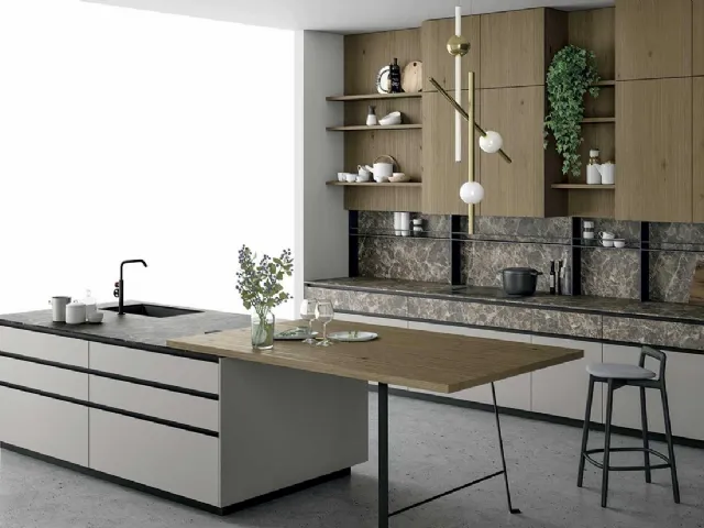 Cucina Moderna a isola in rovere e vetro laccato Aspen 004 di Doimo Cucine