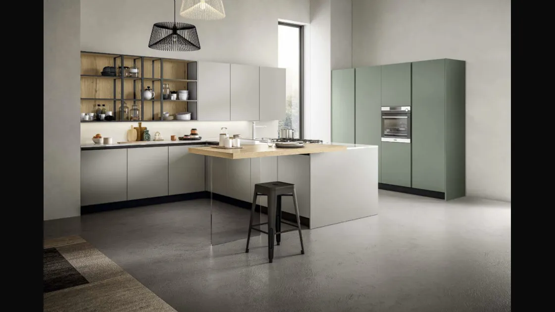 Cucina Moderna con penisola in laccato e laminato Cloe 04 di Arredo3