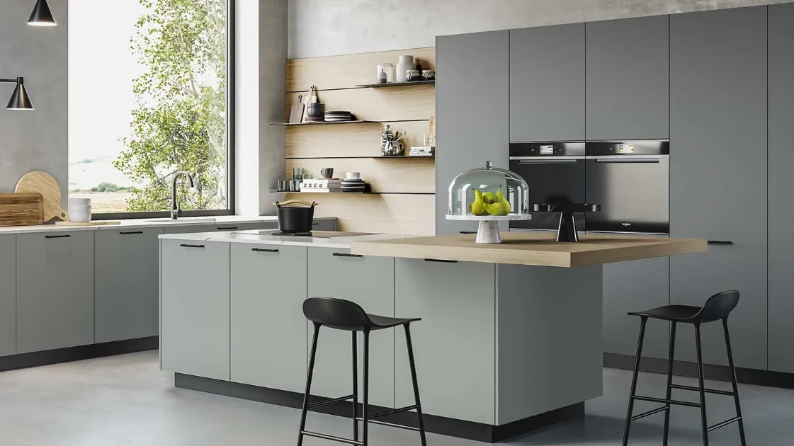 Cucina Moderna in melaminico monocolore Nebbia e Ortica D20 002 di Doimo Cucine