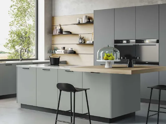Cucina Moderna in melaminico monocolore Nebbia e Ortica D20 002 di Doimo Cucine