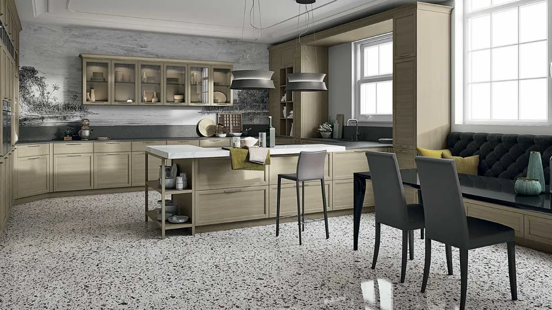 Cucina Moderna angolare in rovere e pensili con anta in vetro trasparente bronzato D23 002 di Doimo Cucine