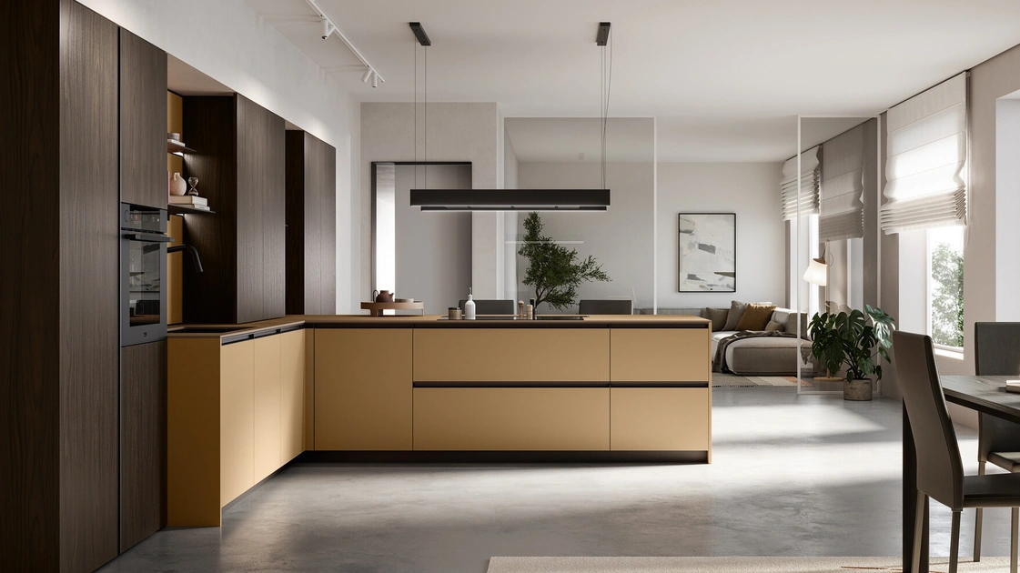 Cucina Moderna con penisola in Pet e laminato Kalì di Arredo3