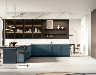 Cucina Moderna con penisola Meg 01 in laccato e laminato di Arredo3