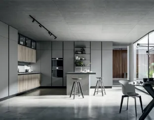 Cucina Moderna Round con Isola in laminato Rovere grano e Pet Selenio Matt di Arredo3