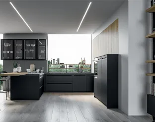 Cucina Moderna angolare Tekna in polimerico Nero opaco e laminato Rovere biondo di Arredo3
