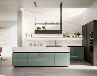 Cucina Moderna con isola Time 04 in laccato lucido e rovere ebano di Arredo3