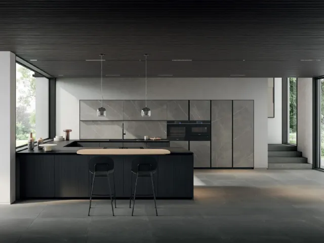 Cucina Moderna in laminato rovere e Pet con penisola Wega 01 di Arredo3