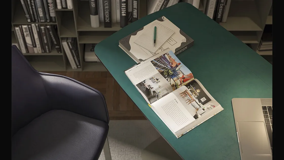 Scrivania Operativa in pelle e metallo Runner Leather di Cattelan Italia